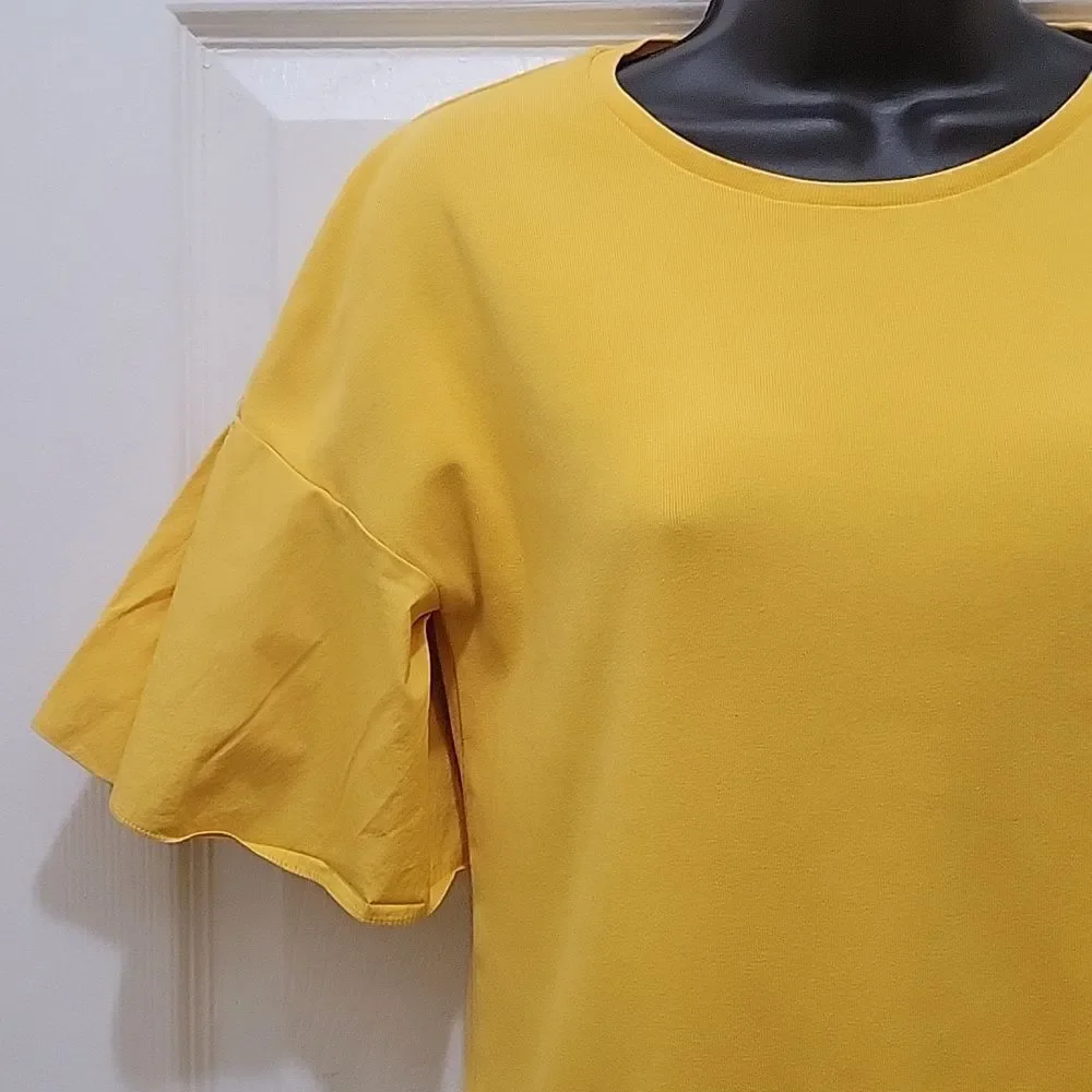 COS Mustard Yellow Petal Flutter Short Sleeve Top